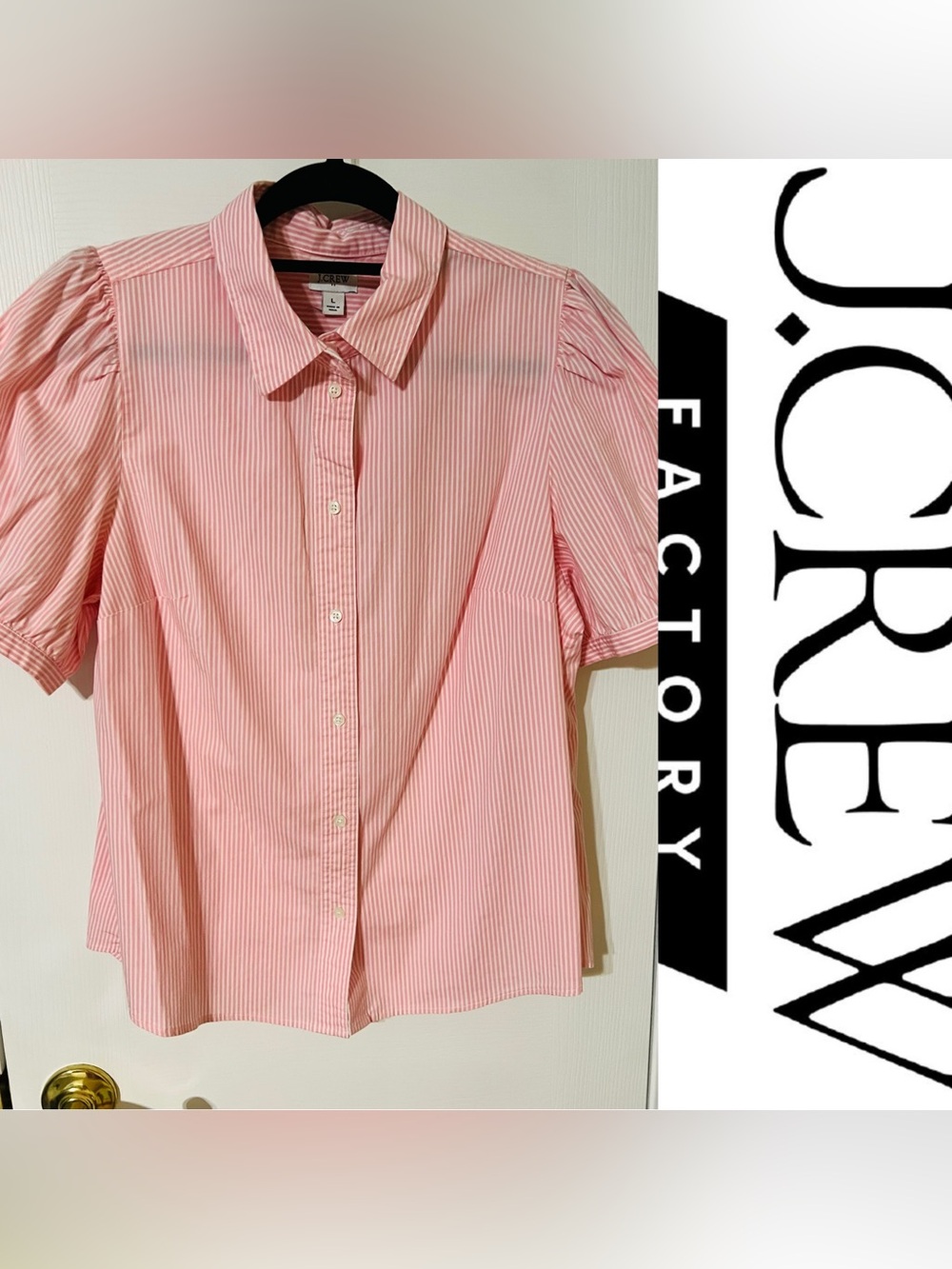 J. Crew Factory s/s Pink stripe Button down shirt-SZ L